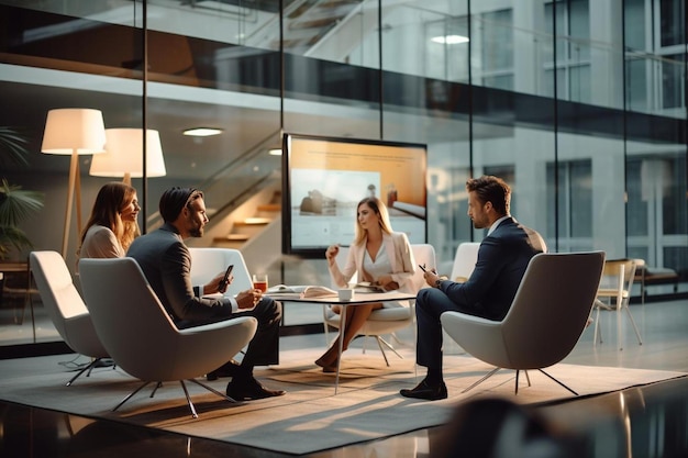 Business people sitting in a meeting room and talking.