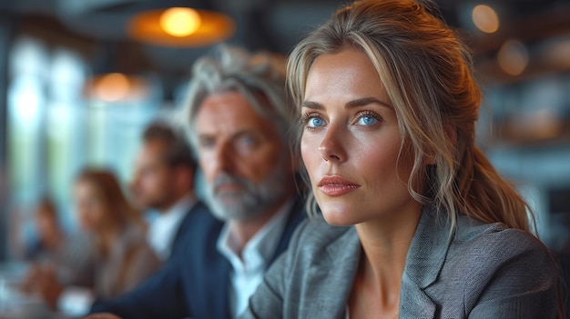 Photo business people sitting at office