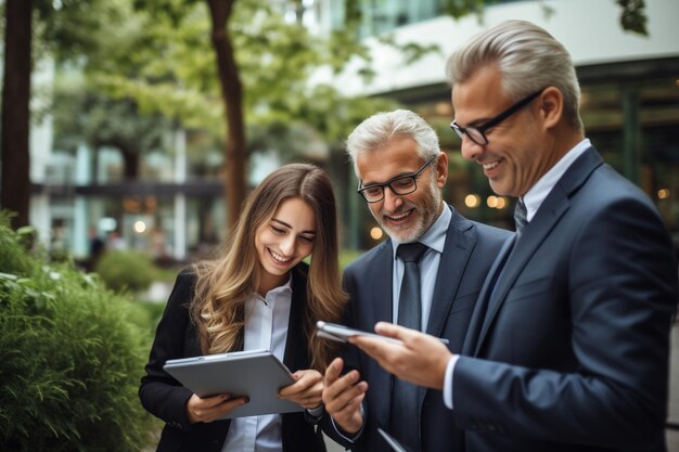 Business people using a tablet outdoor