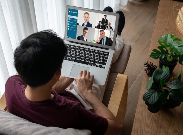 business people on video conference for modish virtual group meeting