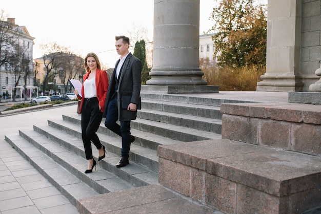 Business people walking on the city streets