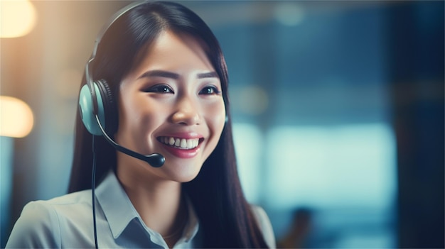 Business people wearing headset working actively in office Call center telemarketing customer sup