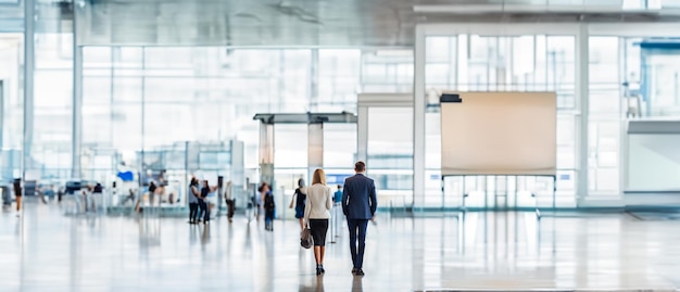 Business people with luggage standing in line at the airport and waiting