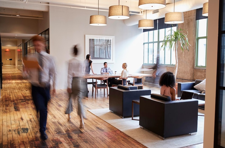 Photo business people at work in a busy luxury office space