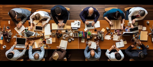 Business People Working on an Office Desk top view