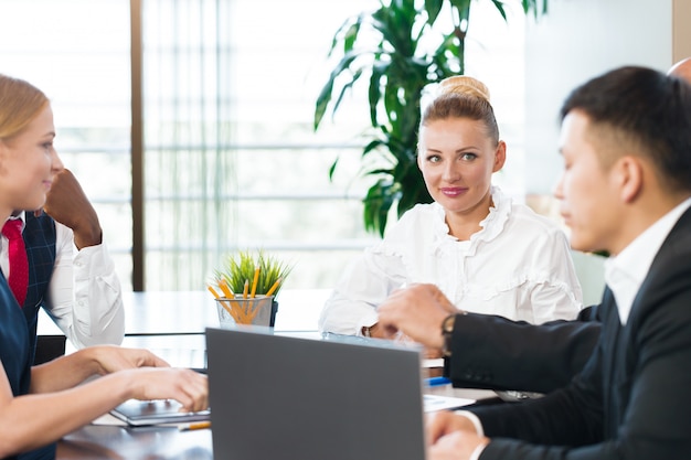 Business people working together at conference table