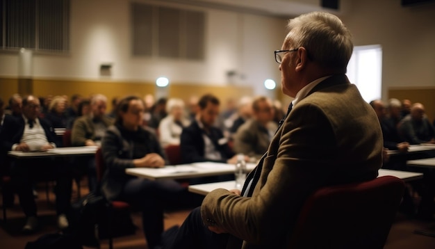 A business person attending a conference promoting professional growth Generative AI