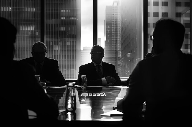 Photo a business person is sitting in a room in the concept of a serious work meeting