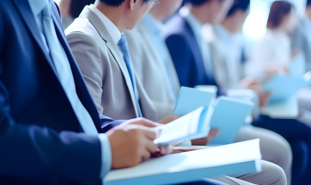 Business person reading annual report or business journal Business photo Businessman reading Doc