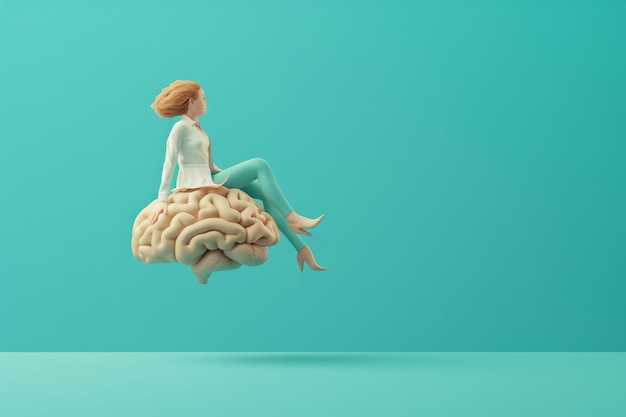 A business person sat on a brain mindfulness and business ideas concept