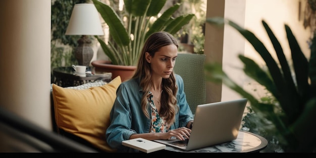 Business person using laptop computer in luxury hotel lobby candid view