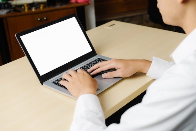 Business person worker uses a laptop computer.