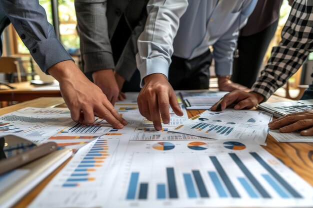 Business photography Group of business people point to graphs and charts to analysis market data