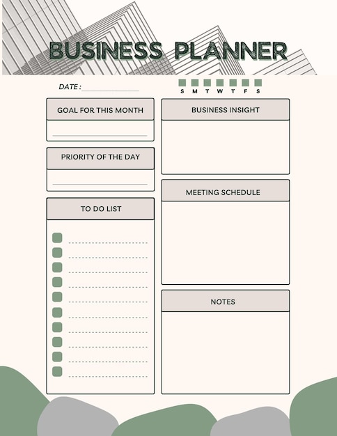 Business planner printable template digital blank page