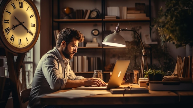 Foto ritratto aziendale uomo d'affari seduto in ufficio che lavora con un computer portatile di età matura
