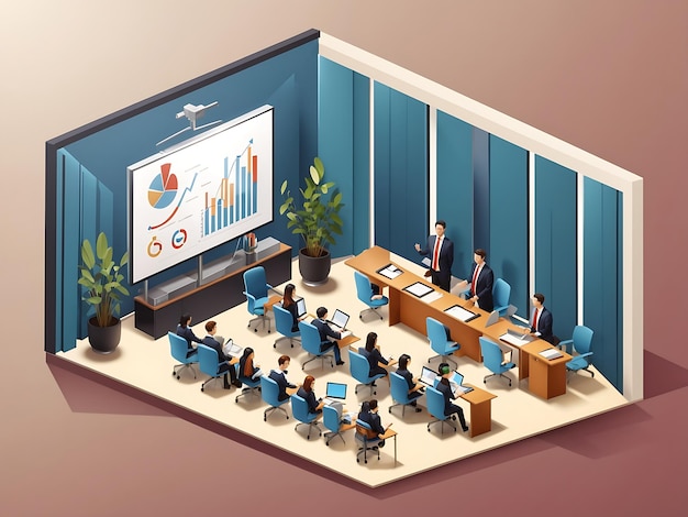 Business presentation Isometric financial presentation or business conference Web Page template