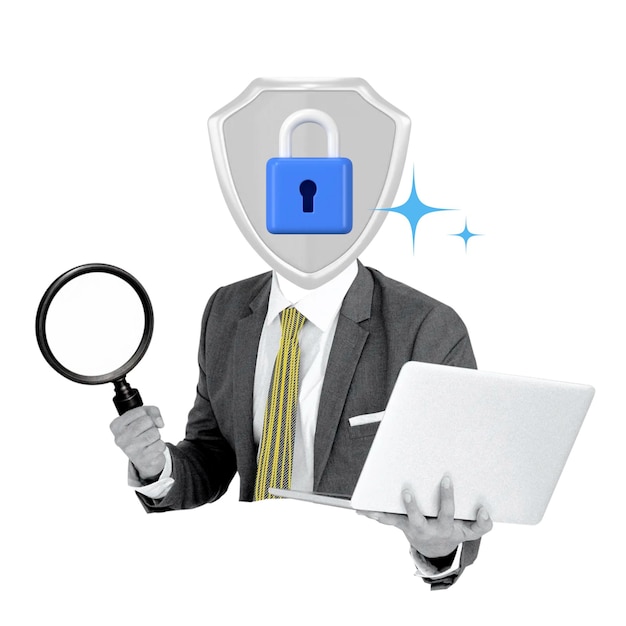 Business privacy beveiliging png sticker hangslot hoofd zakenman op transparante achtergrond