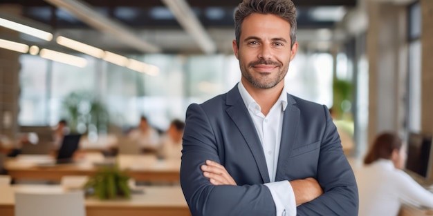 Business professional exudes confidence with crossed arms