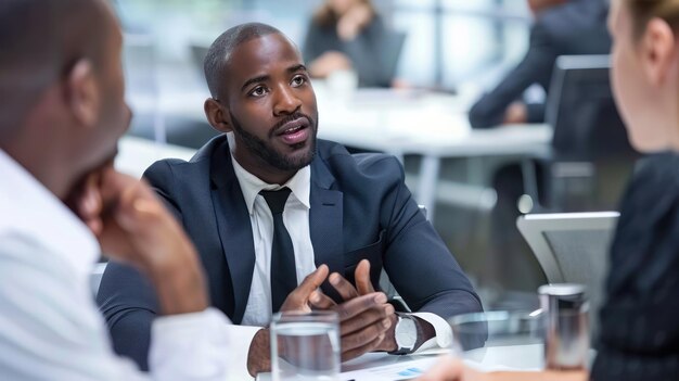 Business professionals discussing strategic objectives in a meeting