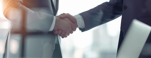 Photo business professionals shaking hands in office