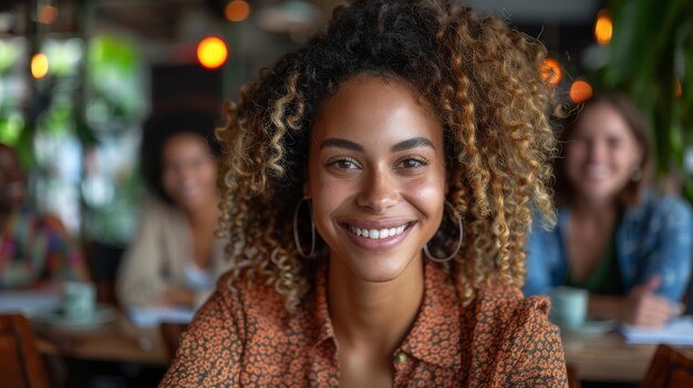 Business professionals smiling cheerfully during a meeting in a multicultural environment Group of successful business professionals working together as a team