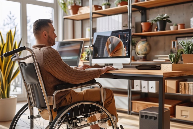 Business professionals with disabilities working in home offices