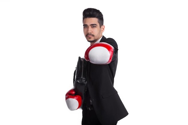 Business protection concept man in boxing gloves