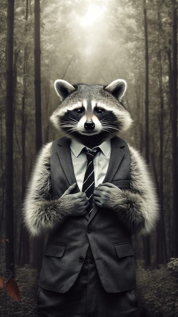 Business Raccoon in a ForestThemed Office AI Generated