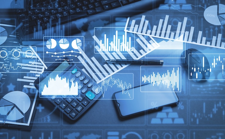 Photo business report graphs and finance charts. finance. economy. banking. stock market