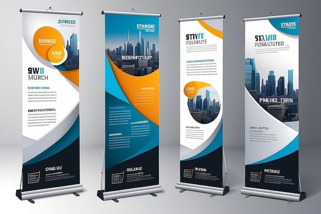 Foto business roll up standee design banner template presentatie en brochure flyer