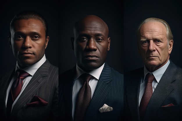 Business set of portraits of different races and ages Successful confident male businessmen