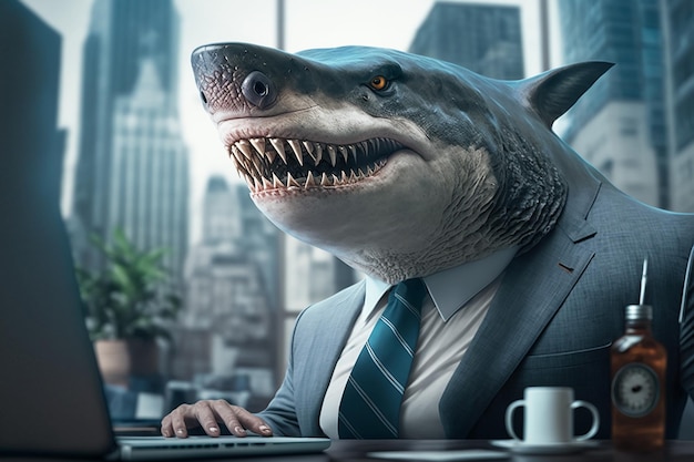 Business shark businessman in the form of a shark in a business suit