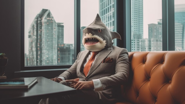 Foto business shark in suit seduto in ufficio generative ai image weber