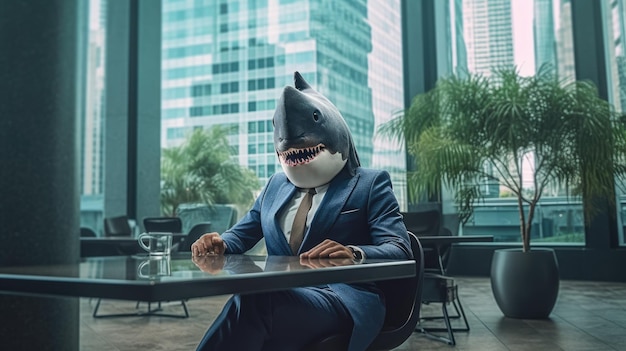 사무실에 앉아 있는 Business Shark Generative AI 이미지 weber