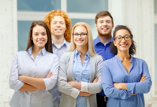 business, startup and office concept - happy business team in office