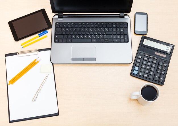 Business still life above view of office table