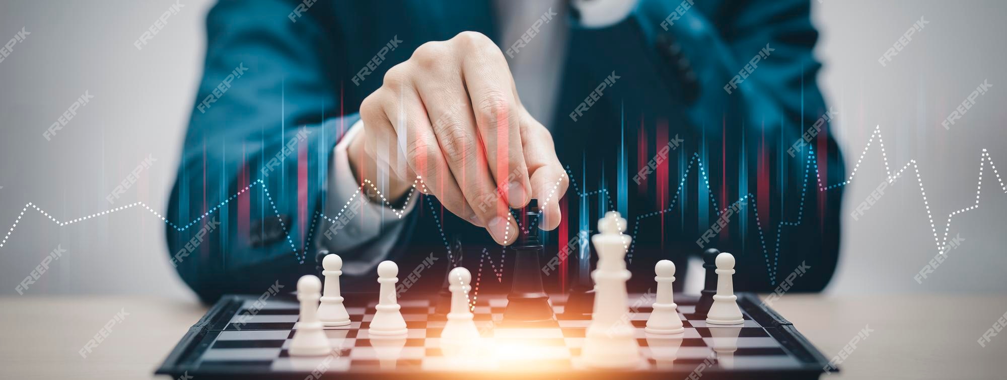 Chess game on chess board behind business man background. Business concept  to present financial information and marketing strategy analysis. Investmen  Stock Photo - Alamy