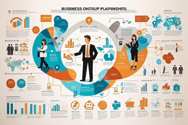 Photo business strategy infographic set with process and progress symbols