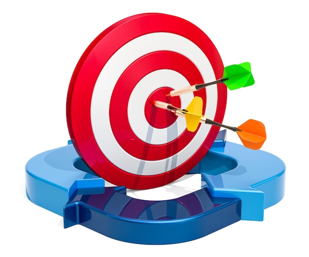 Business success concept Target with blue arrows 3D rendering