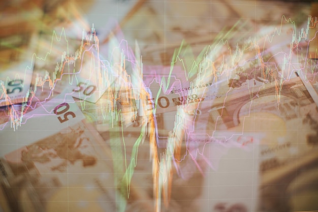 Business success and growth concept.Stock market business graph chart on digital screen.Forex market, Gold market and Crude oil market