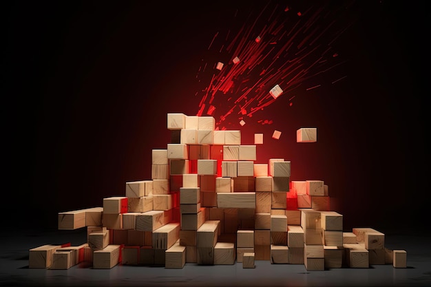 business success idea based on wooden blocks with red block standing in middle