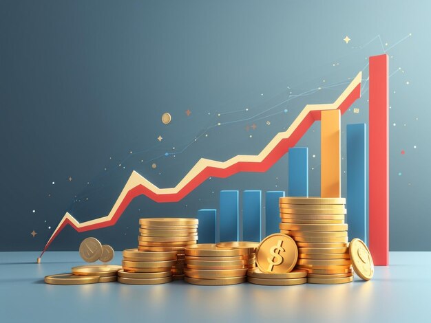 Business success stack of coins with growth chart on the rise