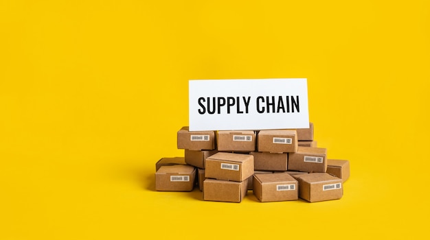 business supply chain with procucts box.ecommerc and industry concept.coppy space