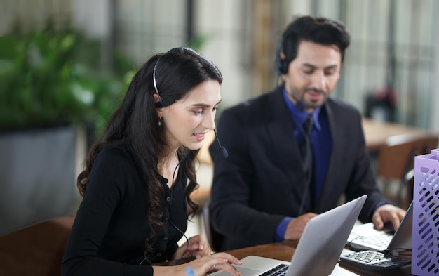 Business support on telephone in office young business people chatting in start up office