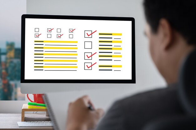 Photo business survey concept with monitor