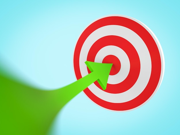 Концепция бизнес-цели с зеленой стрелкой прямо на мишень