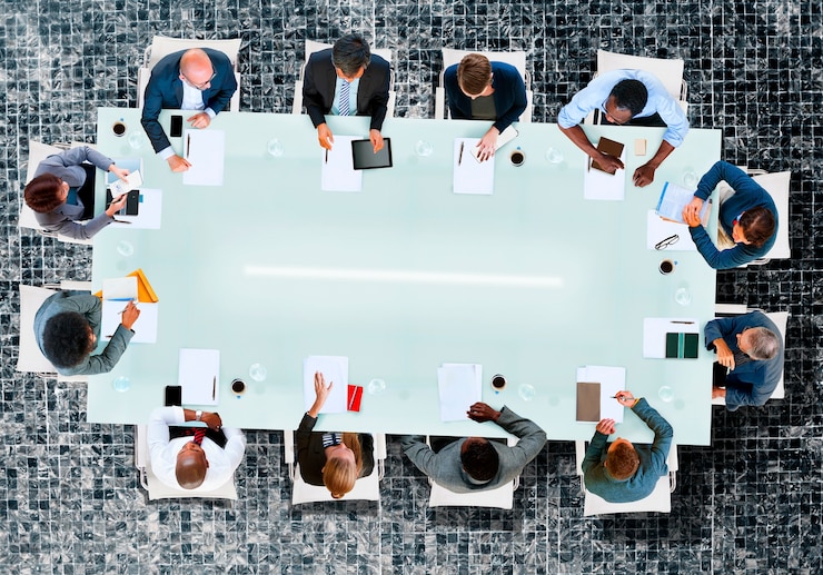 Photo business team board room meeting discussion strategy concept