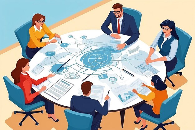 Business Team Brainstorming Cartoon Vector Concept