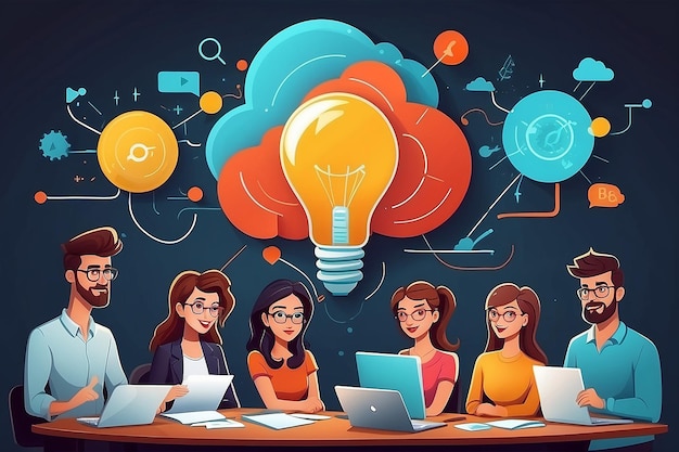 Business Team Brainstorming Cartoon Vector Concept