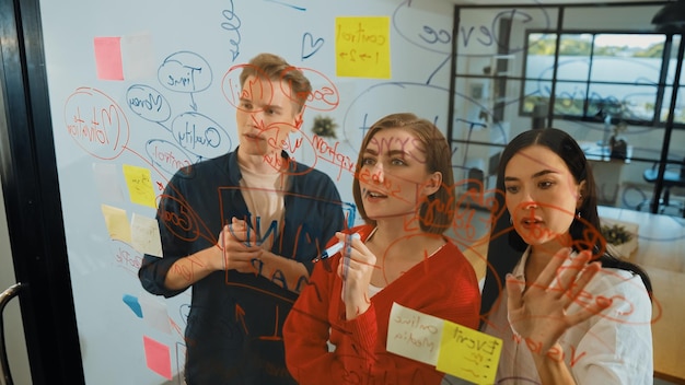 business team brainstorming idea by using colorful sticky note immaculate